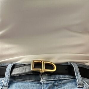 Christian Dior Gold Buckle Black Leather Belt xsmall . Fits size 24 -25 waist .